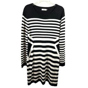Calvin Klein  Black and White Long Sleeve Sweater Dress Size L